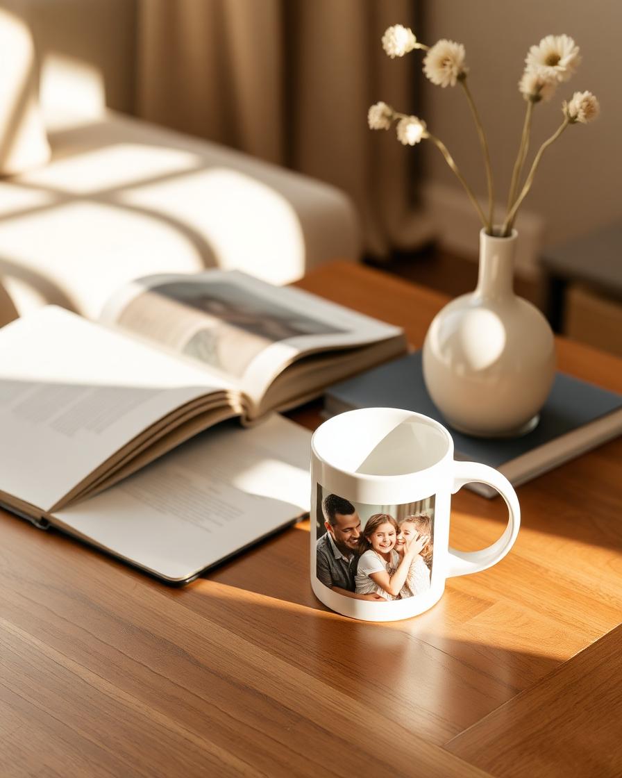 Personalisierte Foto-Tassen – Anwendungsbeispiel im Kaffeetisch